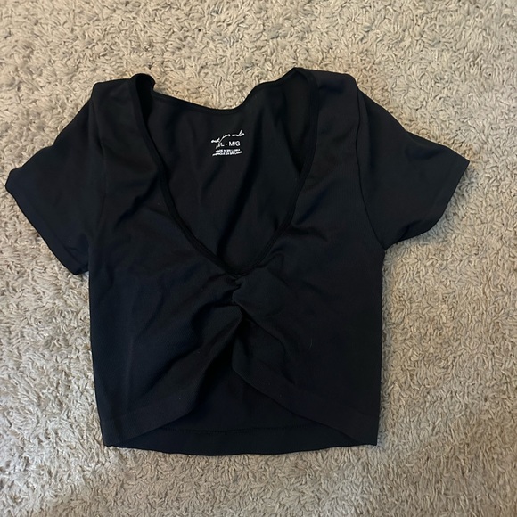 Urban Outfitters Black Crop Tie Front T-Shirt - Picture 1 of 3